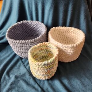 Handmade crochet nesting baskets